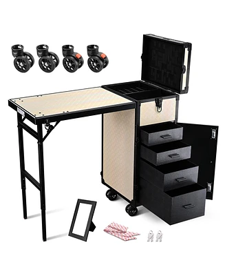 Byootique Rolling Makeup Train Case Nail Table w/ 4pcs Swivel Replacement Wheels