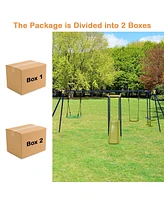 Gymax 660 lbs Kids Metal Swing Set for Backyard 7-in-1 Multifunctional Swing Set