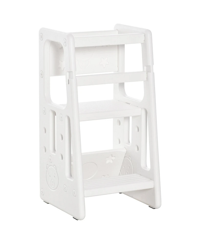 Toddler Tower with Adjustable Height, Toddler Kitchen Stool Helper with Anti-slip Mat, Step Stool for Kitchen, Bathroom, White