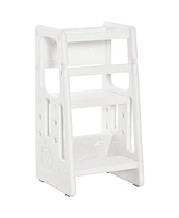 Toddler Tower with Adjustable Height, Toddler Kitchen Stool Helper with Anti-slip Mat, Step Stool for Kitchen, Bathroom, White