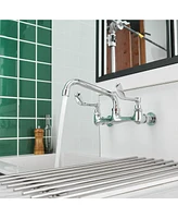 Greenspring Double Handle Wall Mount Standard Kitchen Faucet with 8 in. Swivel Spout 8 in. Center in Polished Chrome