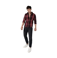 Campus Sutra Men's Plaid Red Cotton Shirt