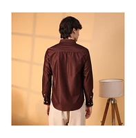 Campus Sutra Men's Chocolate Brown Solid Honeycomb Shirt