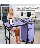 Byootique Rolling Makeup Train Case Nail Table w/ 4pcs Replacement Wheels Purple