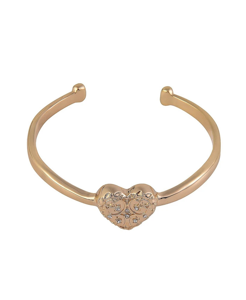 Rachel Rachel Roy Gold Tone Textured Heart Cuff Bracelet
