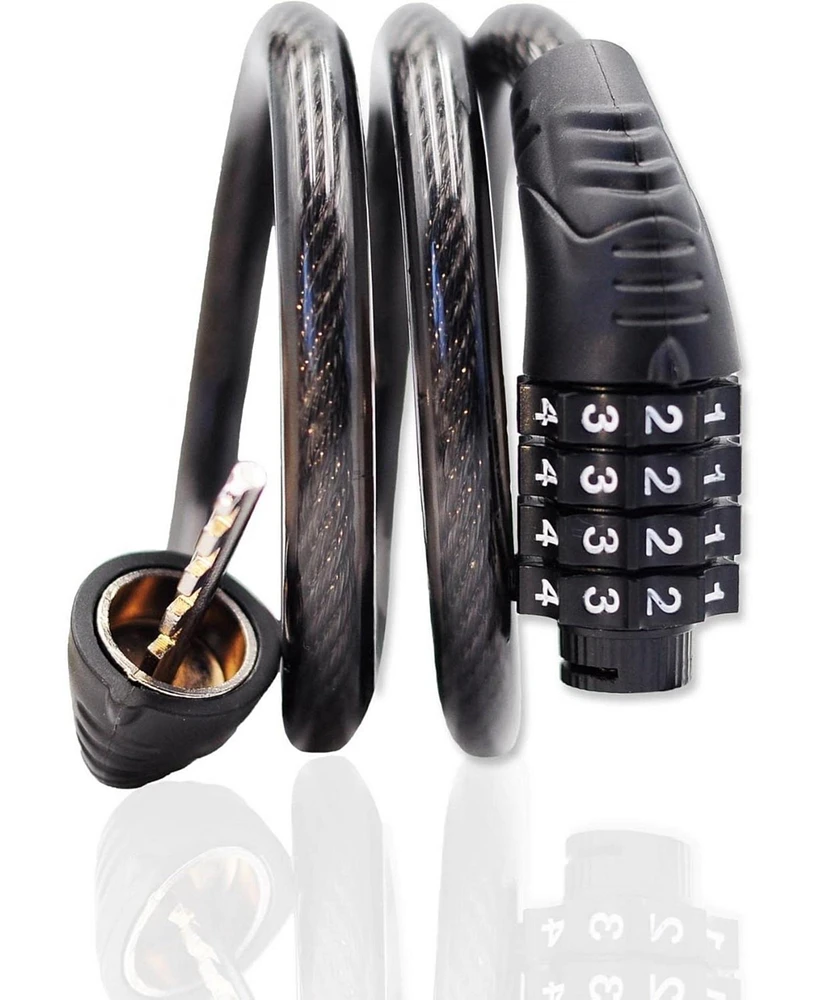 4-Digit Combination Bike Cable Lock, 32-Inch Coiled Security Lock, Anti-Theft for Mountain Bikes, Road Bikes, Scooters, Electric Bicycles
