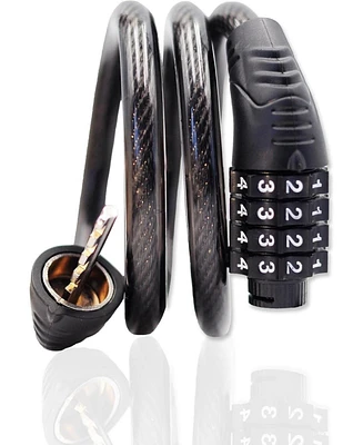 4-Digit Combination Bike Cable Lock, 32-Inch Coiled Security Lock, Anti-Theft for Mountain Bikes, Road Bikes, Scooters, Electric Bicycles