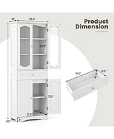Bathroom Storage Cabinet with 2 Glass Doors and Adjustable Shelves Drawer