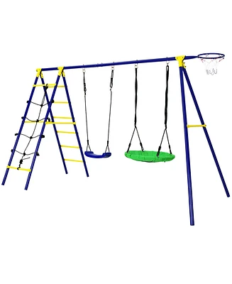 Gymax Boys 5-In-1 Swing Set for Outdoor W/ Heavy Duty Frame Basketball Hoop & Climbing Ladder