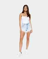 blue revival Women's French Cut Frayed Denim Shorts