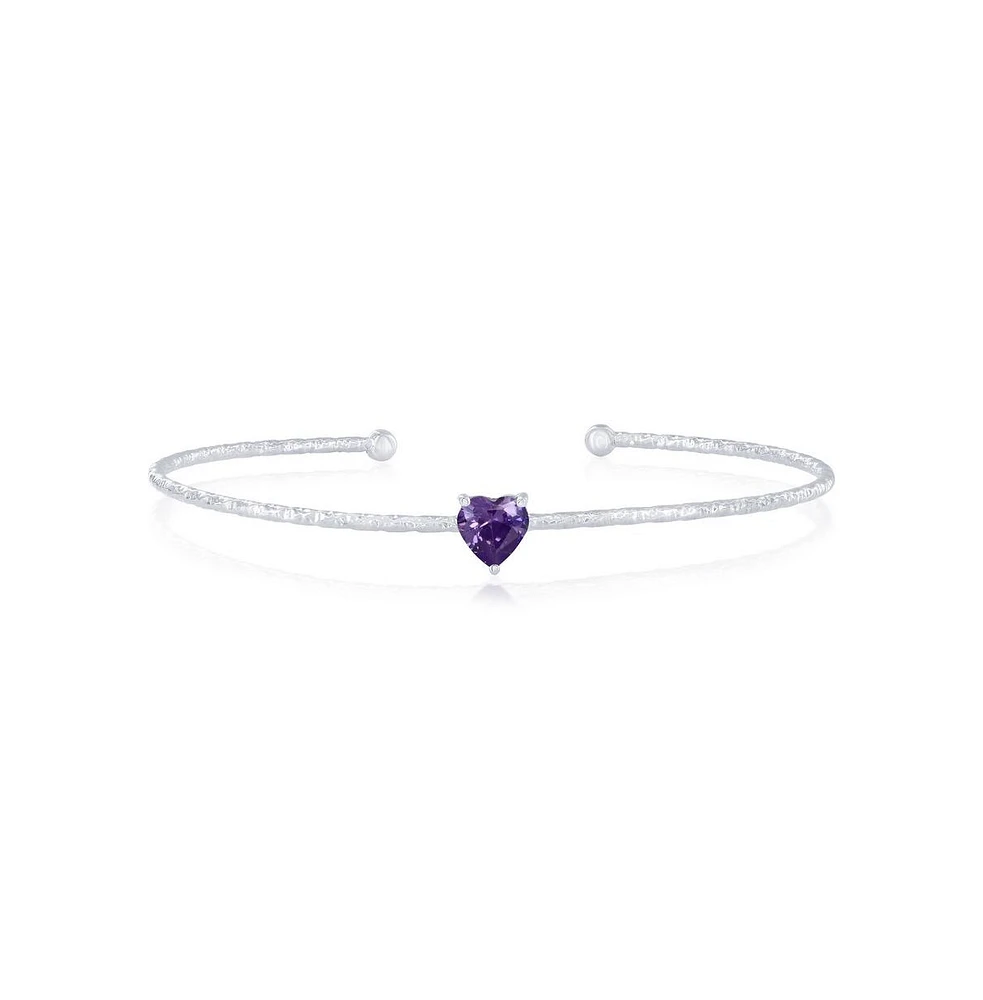 Simona Sterling Silver, Birthstone Cz Heart Bangle