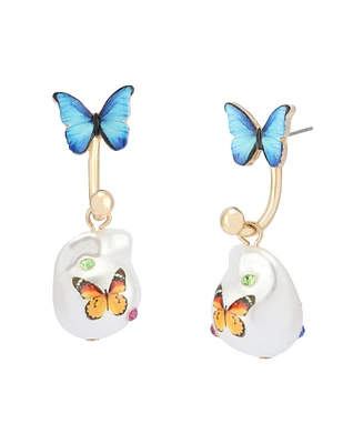 Betsey Johnson Faux Stone Backyard Butterfly Barbell Earrings