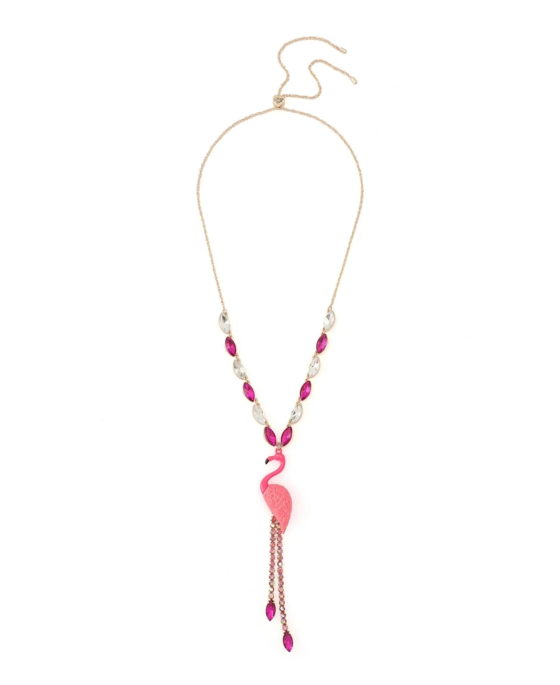 Betsey Johnson Faux Stone Backyard Flamingo Adjustable Y-Necklace