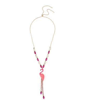 Betsey Johnson Faux Stone Backyard Flamingo Adjustable Y-Necklace