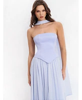 Miss Circle Women's Qianna Baby Blue Peplum Top Drop Waist Chiffon Gown
