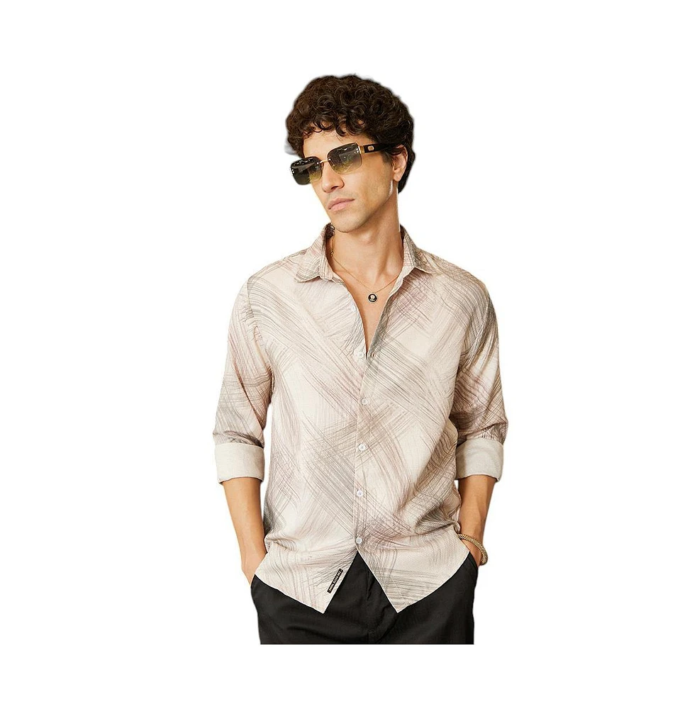 Campus Sutra Men's Saltbox Beige Faded Strokes Shirt