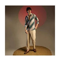 Campus Sutra Men's Emerald Green & Ivory White Ombre-Pleated Shirt