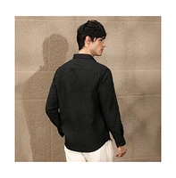 Campus Sutra Men's Onyx Black Foliage-Tactile Shirt