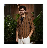Campus Sutra Men's Chocolate Brown & Onyx Black Xoxo-Tactile Shirt