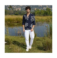 Campus Sutra Men's Navy Blue Maxi-Flora Shirt
