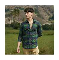 Campus Sutra Men's Forest Green & Indigo Blue Buffalo Check Utility Shirt