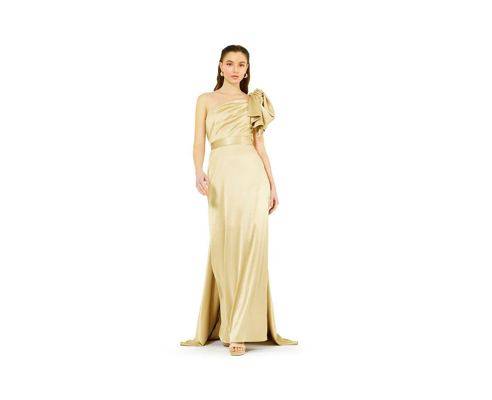 Amri Women's One Shoulder Draped Sleeve Gown