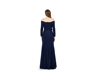 Amri Off-The-Shoulder Long Sleeved Crepe Gown