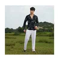Campus Sutra Men's Midnight Black Bloom-Imprint Shirt