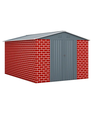 Mondawe 8"x12" Outdoor Storage Shed, Huge Metal Shed with 2 Double Hinged Doors