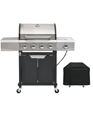Mondawe 4 Burner 51,000 Btu Stainless Steel Barbecue Gas Grill with Side Burner and Cover