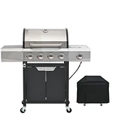 Mondawe 4 Burner 51,000 Btu Stainless Steel Barbecue Gas Grill with Side Burner and Cover