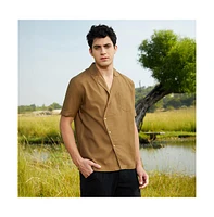 Campus Sutra Men's Camel Brown Asymmetrical Cuban Shirt