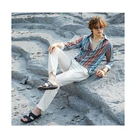 Campus Sutra Men's Azure Blue & Chocolate Brown Multitrack-Striped Shirt