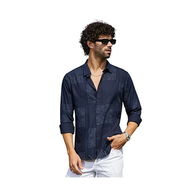 Campus Sutra Men's Navy Blue Celtic-Block Shirt