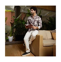 Campus Sutra Men's Ash Brown Abstract Heathered Shirt