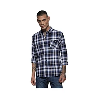 Campus Sutra Men's Navy Blue Tartan Plaid Shirt