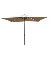 Flynama 10 x 6.5t Rectangular Patio Solar Led Lighted Outdoor Umbrellas with Crank and Push Button Tilt for Garden Backyard Pool Swimming Pool