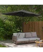 Flynama Outsunny 6.5' x 10' Rectangular Market Umbrella, Patio Outdoor Table Umbrella with Crank and Push Button Tilt, Dark Gray