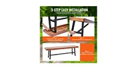 Slickblue Wood Outdoor Bench with Metal Legs for Garden Park Patio and Front Porch Seating