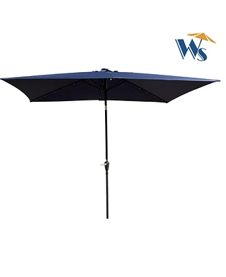 Flynama 10 x 6.5t Rectangular Patio Solar Led Lighted Outdoor Umbrellas with Crank and Push Button Tilt for Garden Backyard Pool Swimming Pool