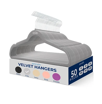 SereneLife 50 Pack Velvet Hangers - Non-Slip, 360° Swivel Hook