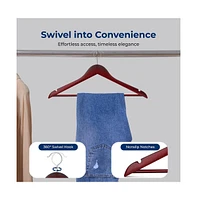 10 Pcs. Wooden Hangers - Non-Slip, Sturdy, and Heavy Duty Suit Hanger Set with Chrome 360° Swivel Hook (Cherry