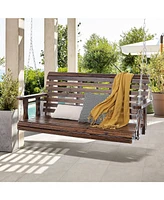 Slickblue Wooden Patio Porch Swing Bench with Hanging Chains Strong Load Capacity for Garden
