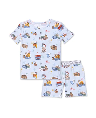 Bellabu Bear Kids Unisex Vintage Suitcases 2-Piece Short Sleeve & Shorts Pajama Set
