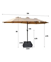 Flynama15x9ft Large Double-Sided Rectangular Outdoor Twin Patio Market Umbrella with light and base- taupe