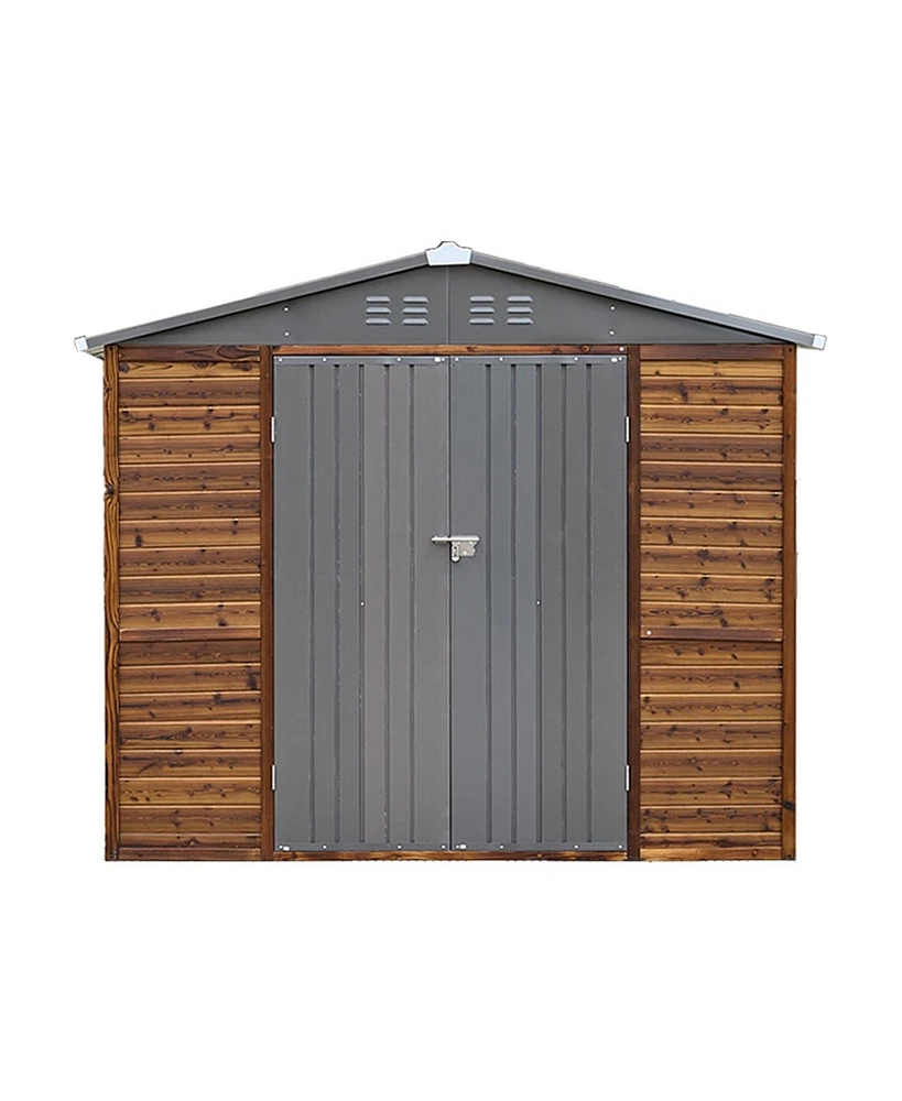 Mondawe 6x8FT Iron-Wood Outdoor Storage Tool Shed with Lockable Door and Windows