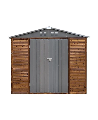 Mondawe 6x8FT Iron-Wood Outdoor Storage Tool Shed with Lockable Door and Windows