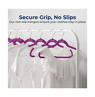 SereneLife 10 Pcs. Velvet Hangers - Non-Slip, Sturdy, and Heavy Duty Coat Set with 360° Swivel Hook for Clothes (Purple)