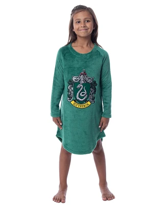 Harry Potter Girls Hogwarts Houses Crest Long-Sleeve Fleece Pajama Nightgown - All