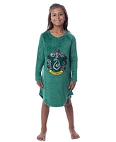 Harry Potter Girls Hogwarts Houses Crest Long-Sleeve Fleece Pajama Nightgown - All